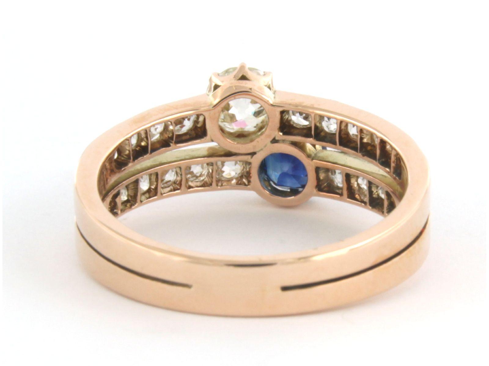 Ring with Sapphire and diamonds 14k pink gold In Good Condition For Sale In The Hague, ZH