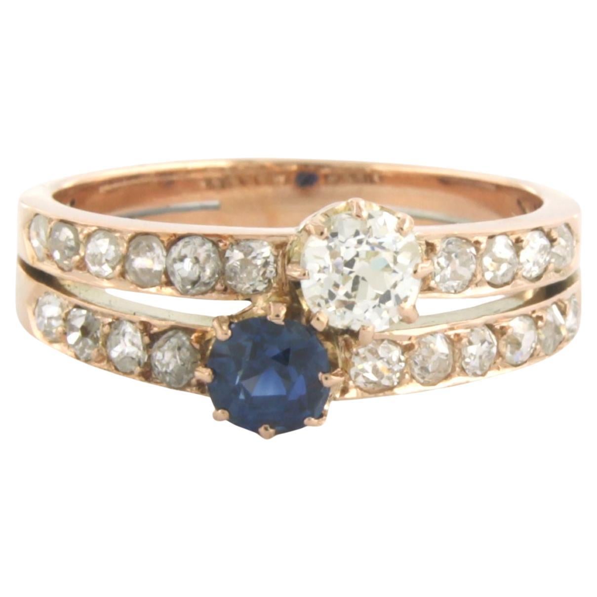 Ring with Sapphire and diamonds 14k pink gold