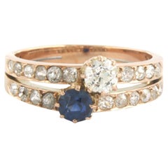 Ring with Sapphire and diamonds 14k pink gold