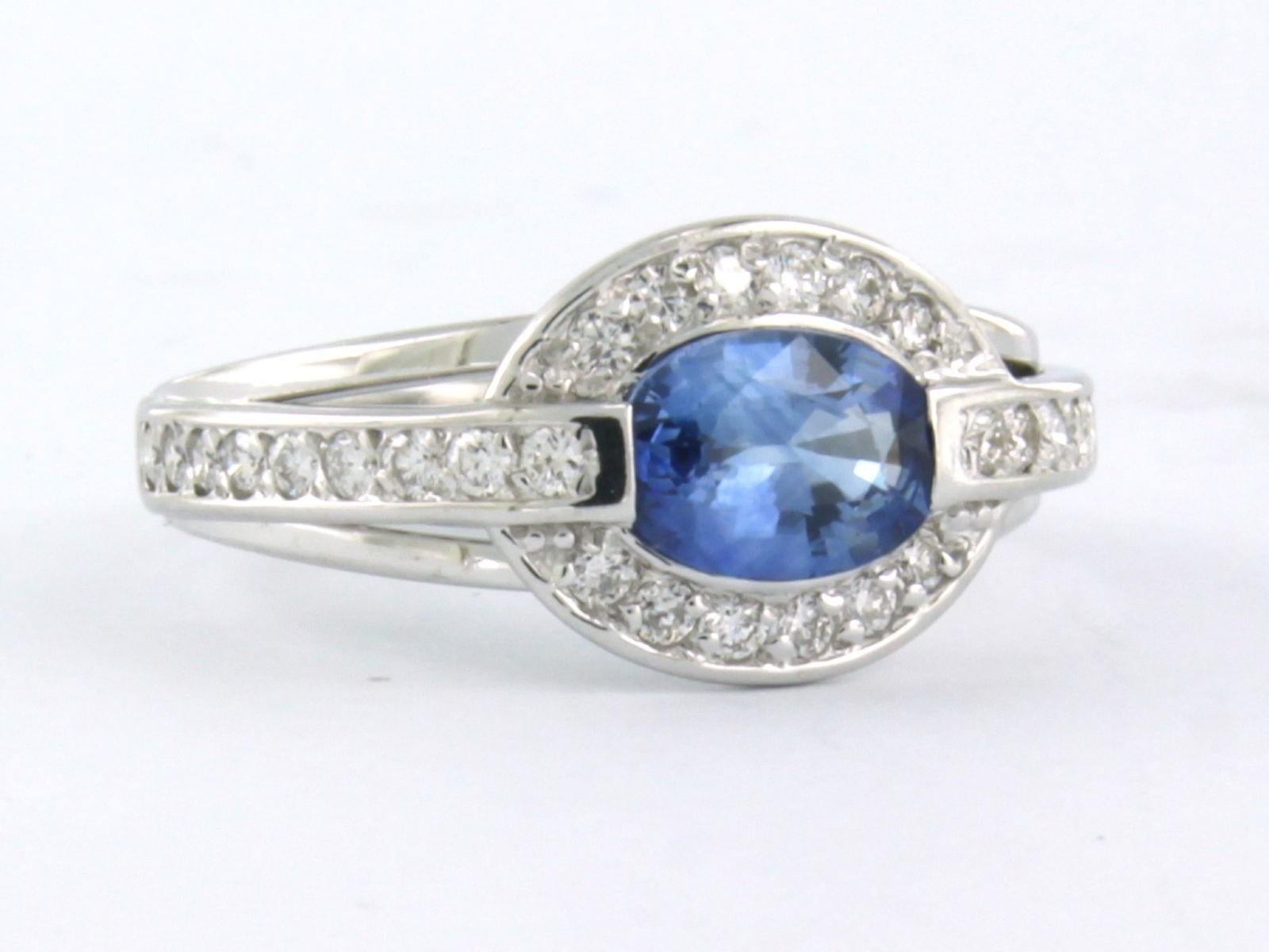 Modern Ring with Sapphire and Diamonds 14k white gold