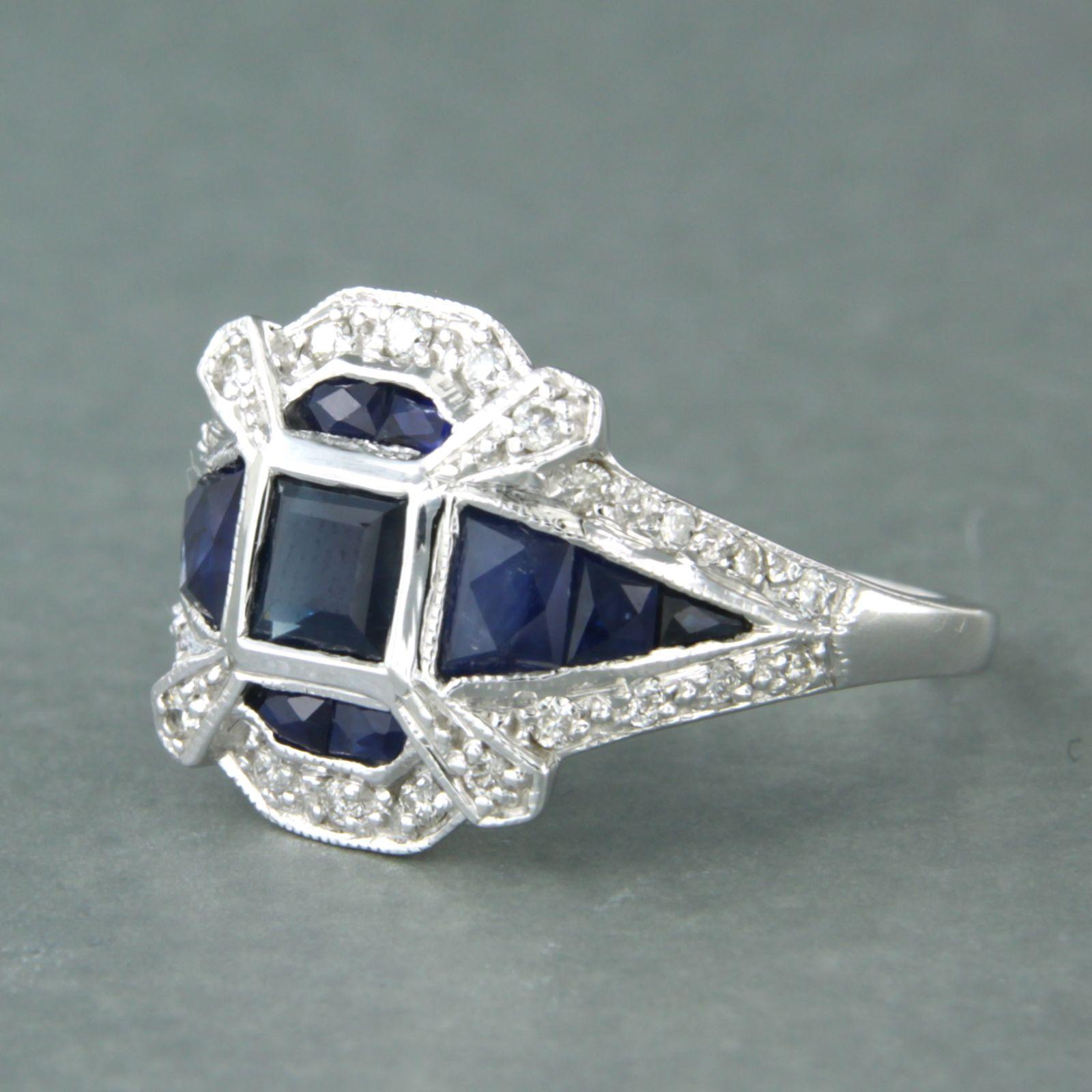 Modern Ring with sapphire and diamonds 14k white gold For Sale