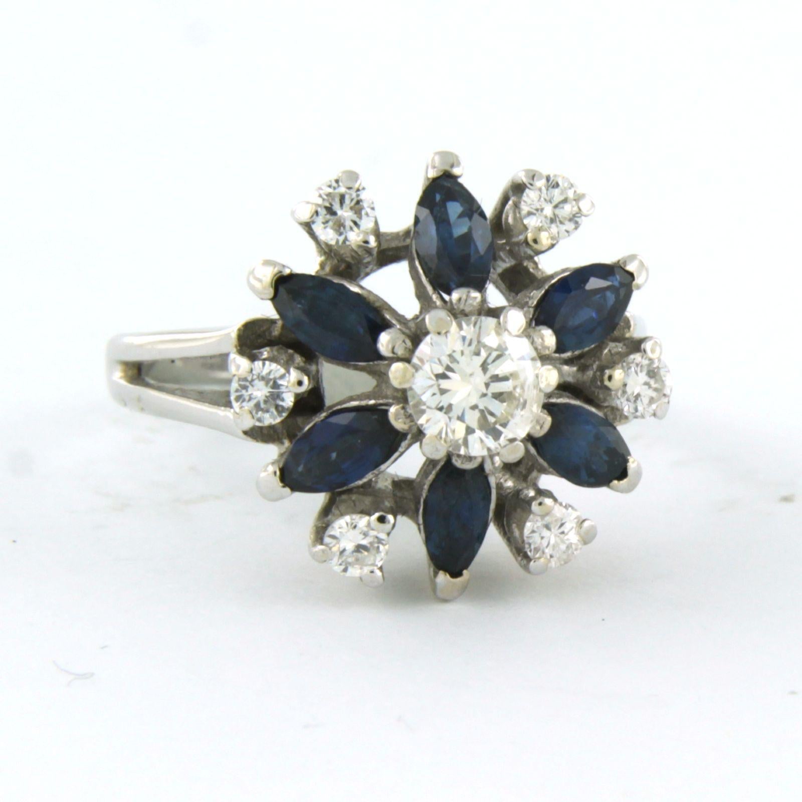 Modern Ring with sapphire and diamonds 14k white gold For Sale