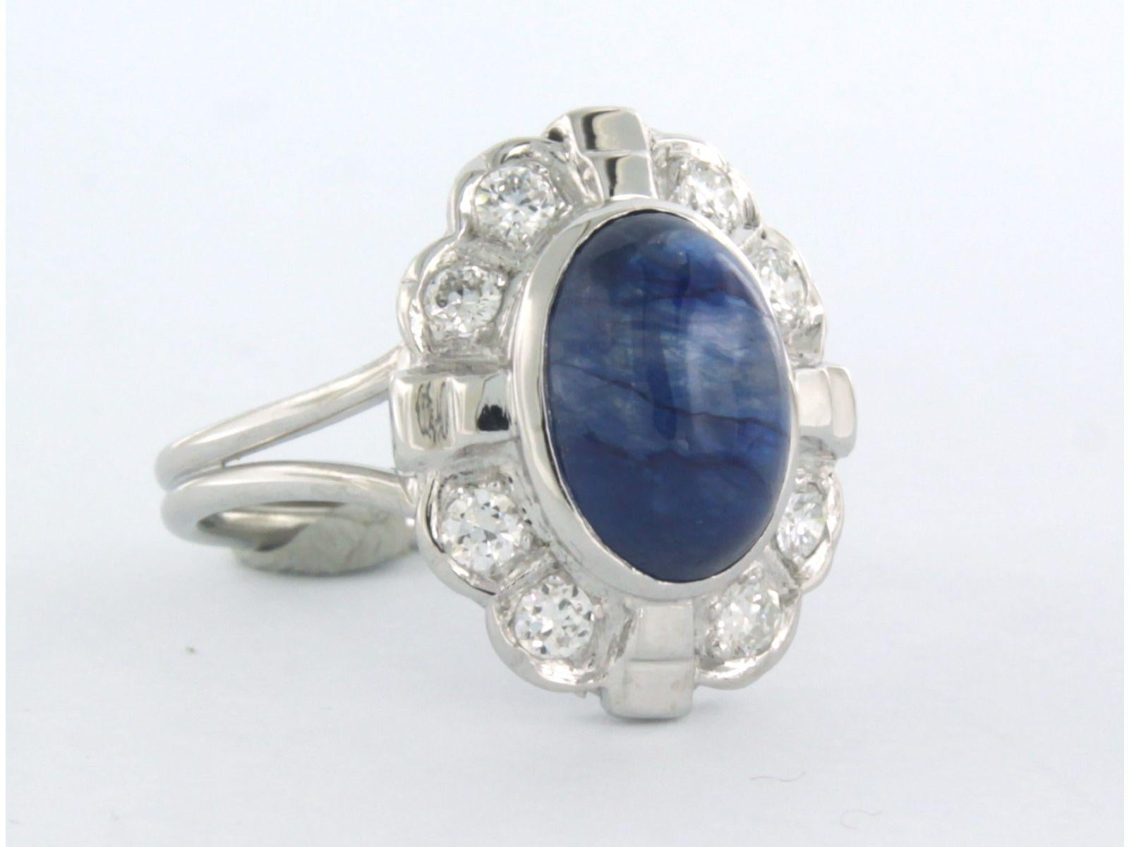 Modern Ring with sapphire and diamonds 14k white gold For Sale