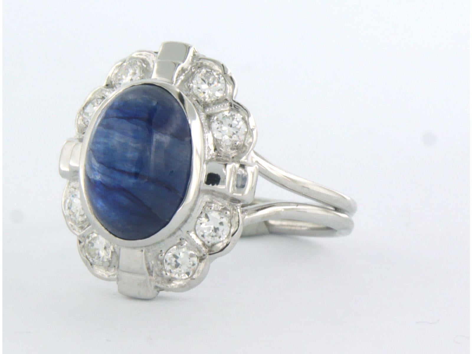 Brilliant Cut Ring with sapphire and diamonds 14k white gold For Sale