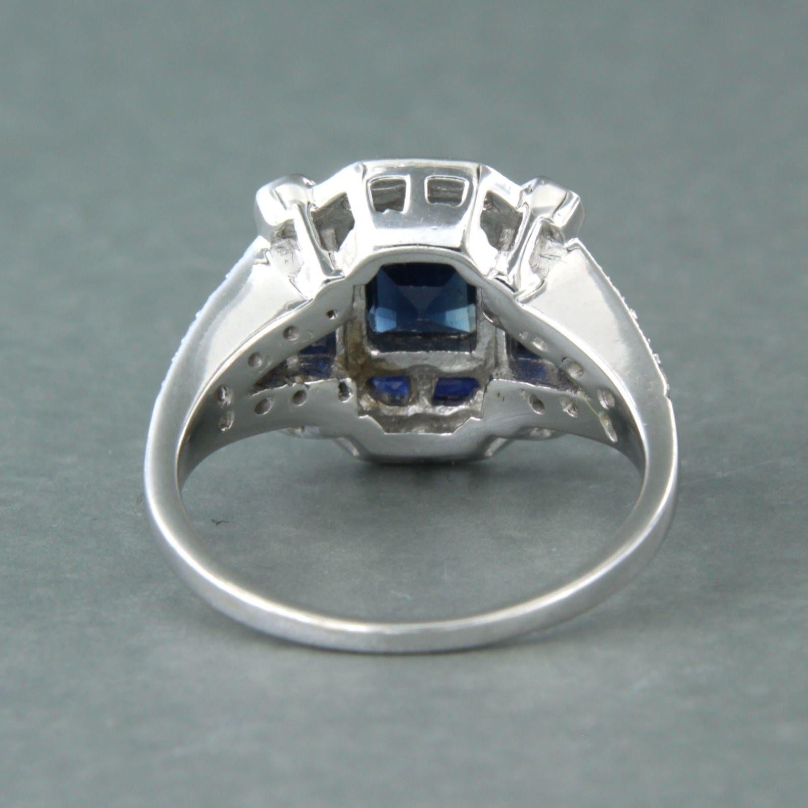 Ring with sapphire and diamonds 14k white gold In New Condition For Sale In The Hague, ZH