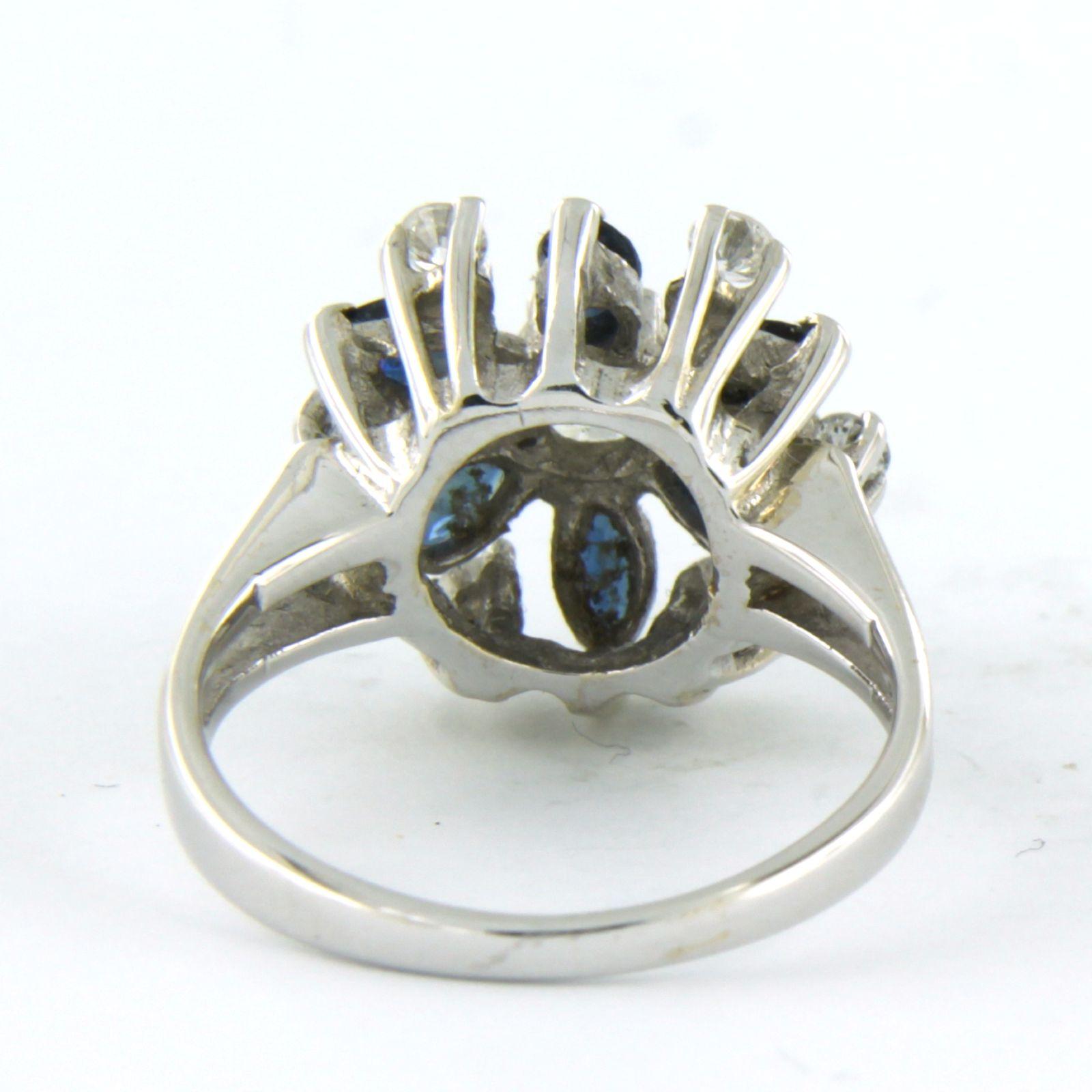 Ring with sapphire and diamonds 14k white gold In Good Condition For Sale In The Hague, ZH