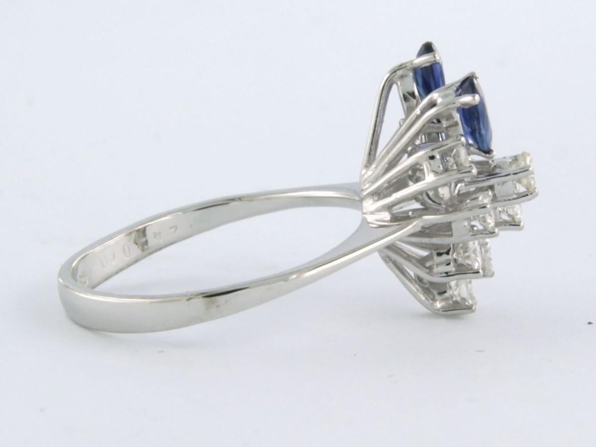 Women's or Men's Ring with sapphire and diamonds 14k white gold