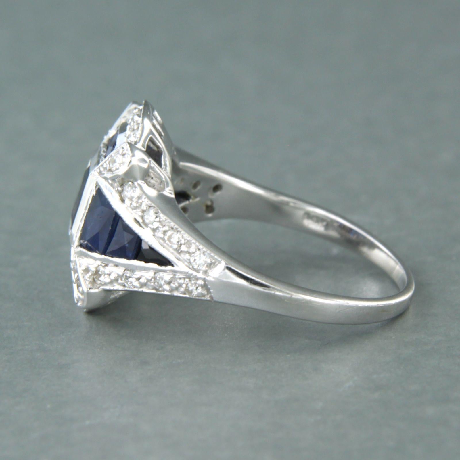 Women's Ring with sapphire and diamonds 14k white gold For Sale