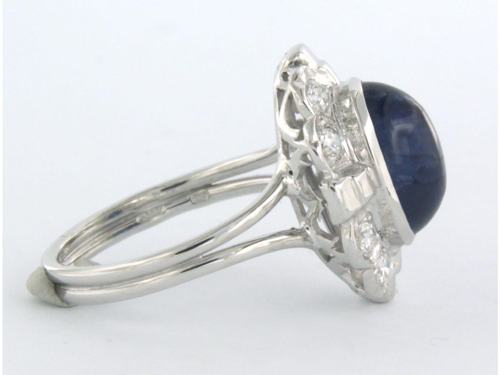 Women's Ring with sapphire and diamonds 14k white gold For Sale