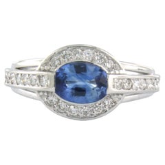 Ring with Sapphire and Diamonds 14k white gold