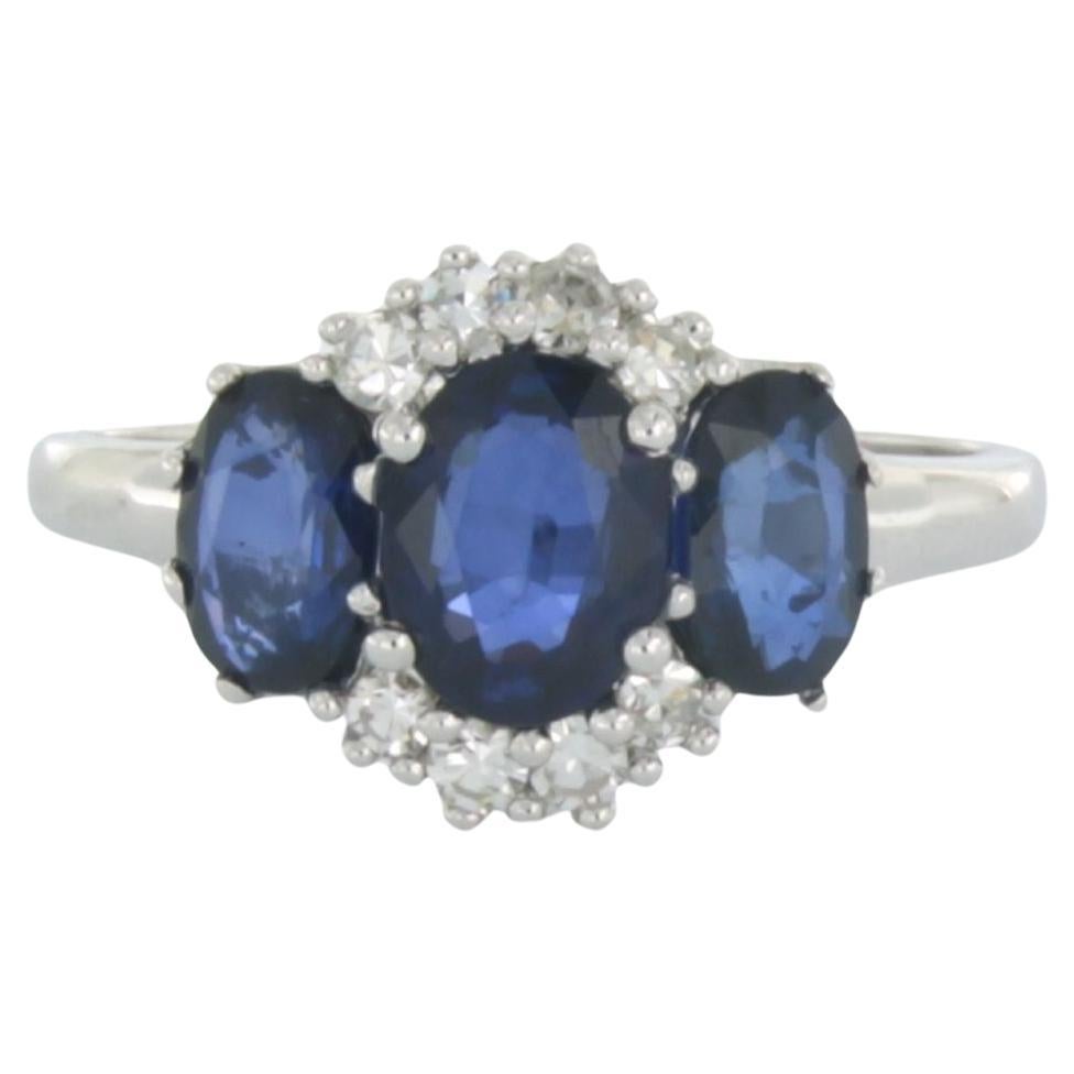 Ring with sapphire and diamonds 14k white gold For Sale