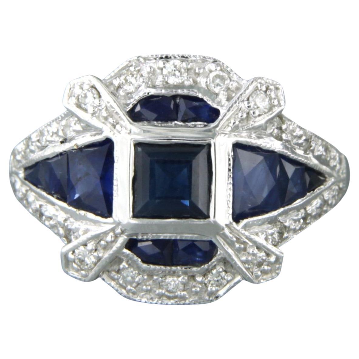 Ring with sapphire and diamonds 14k white gold For Sale