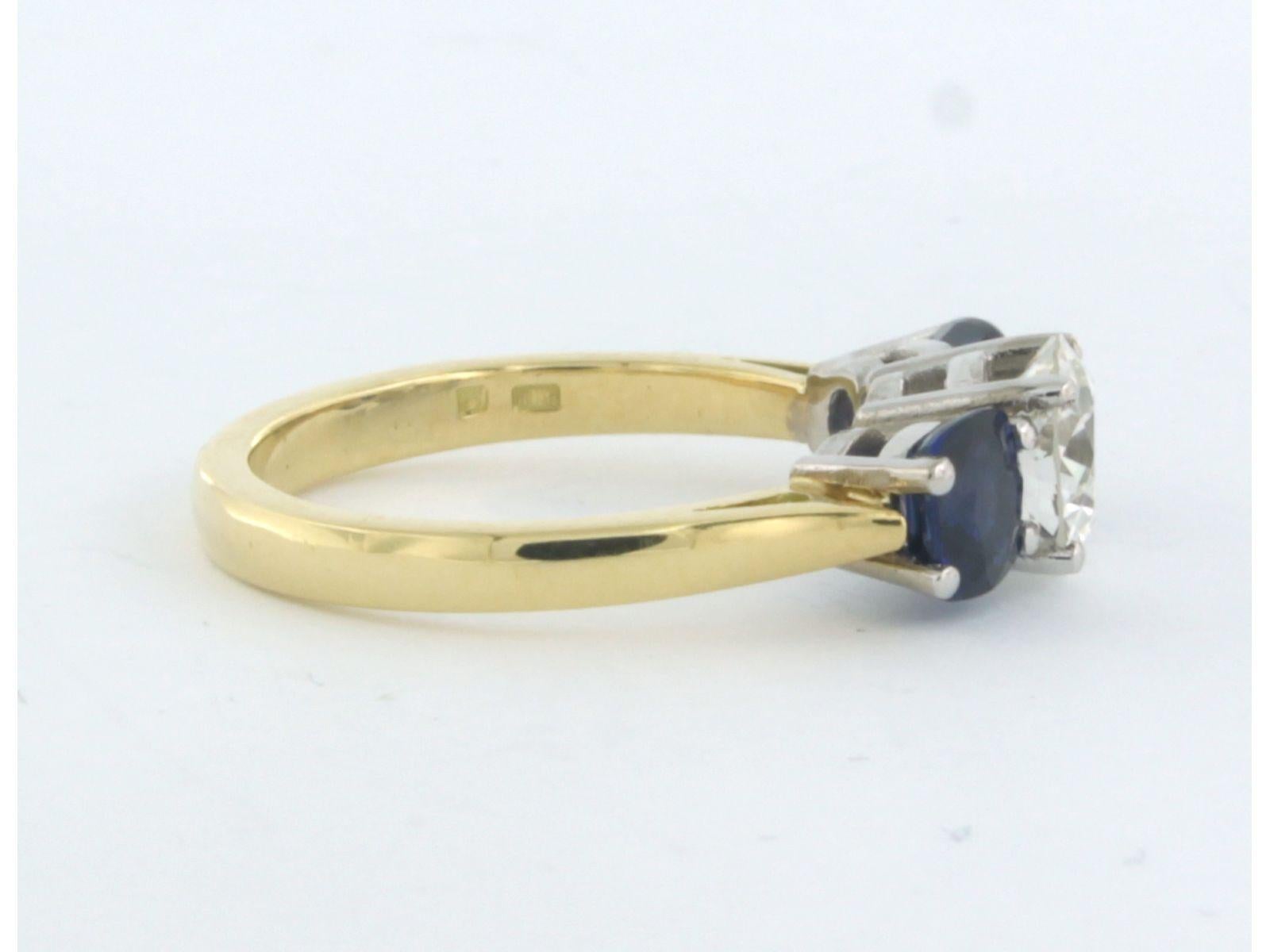 Modern Ring with sapphire and diamonds 18k bicolour gold