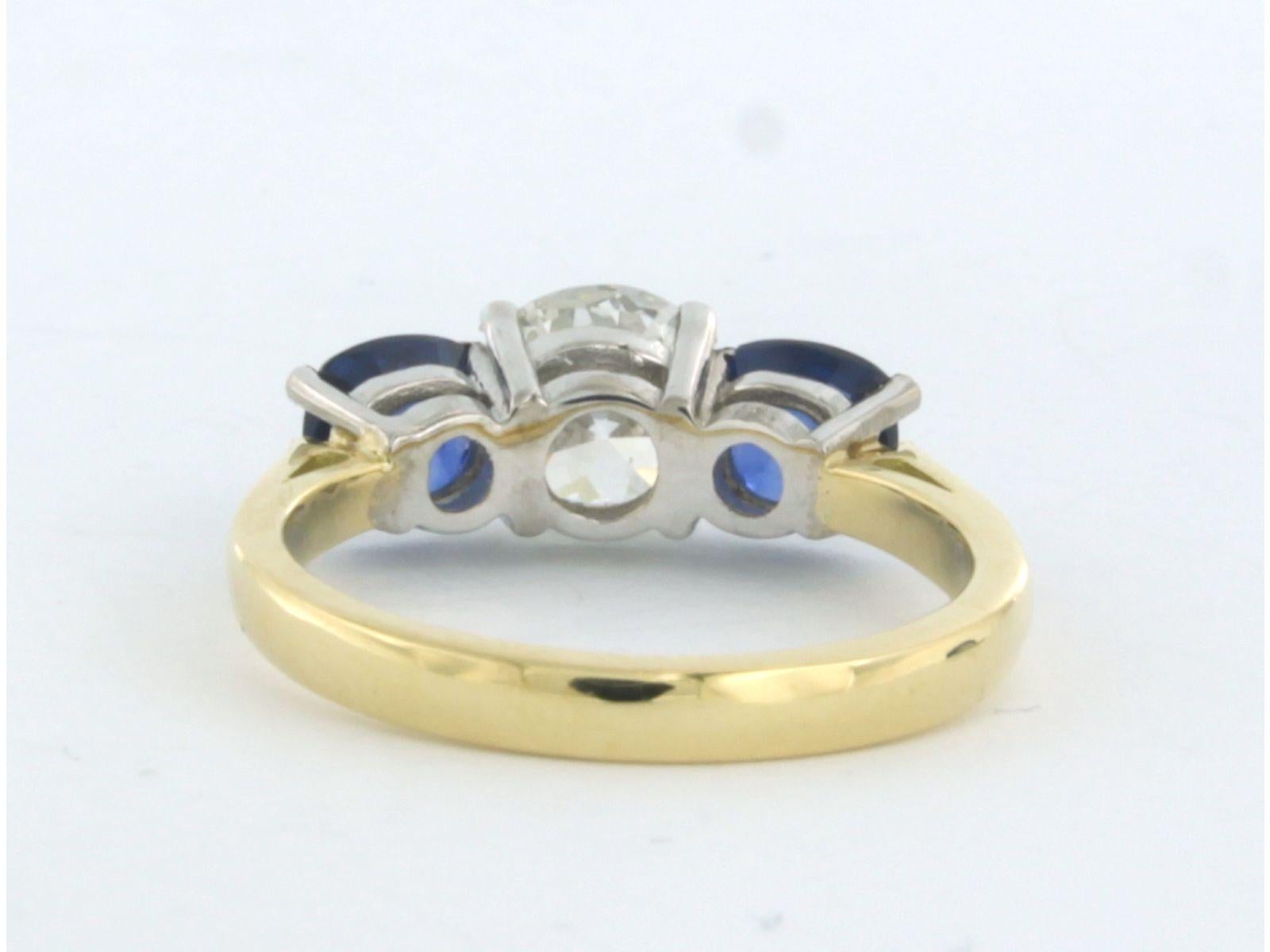 Old European Cut Ring with sapphire and diamonds 18k bicolour gold