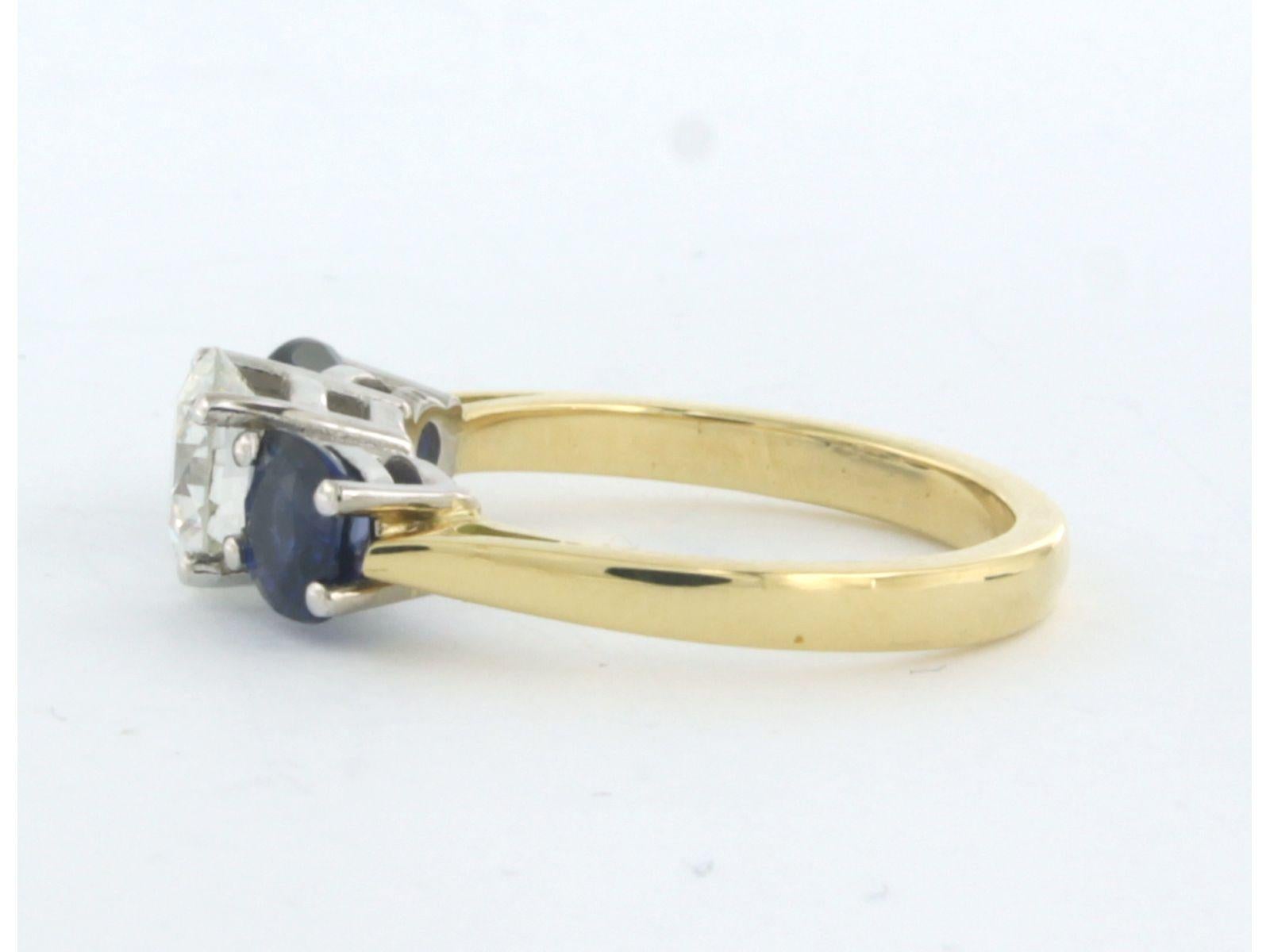 Ring with sapphire and diamonds 18k bicolour gold In New Condition In The Hague, ZH