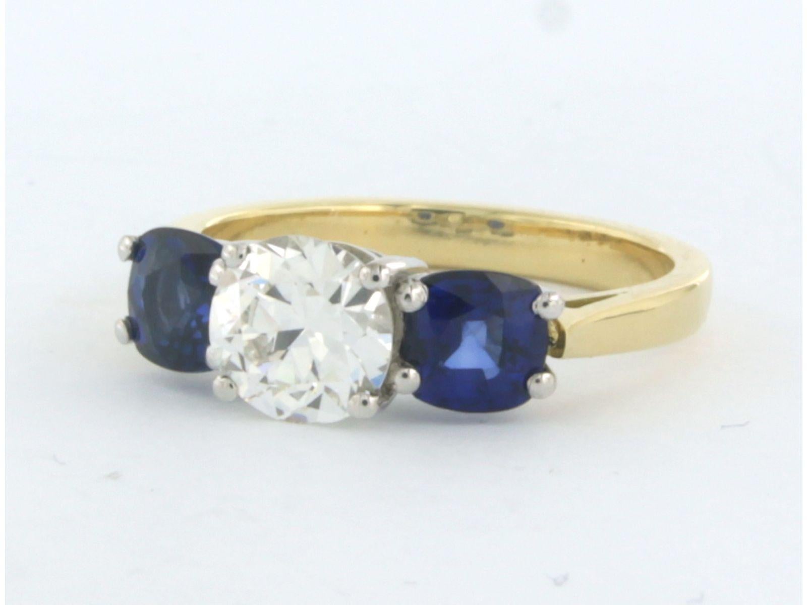 Women's or Men's Ring with sapphire and diamonds 18k bicolour gold
