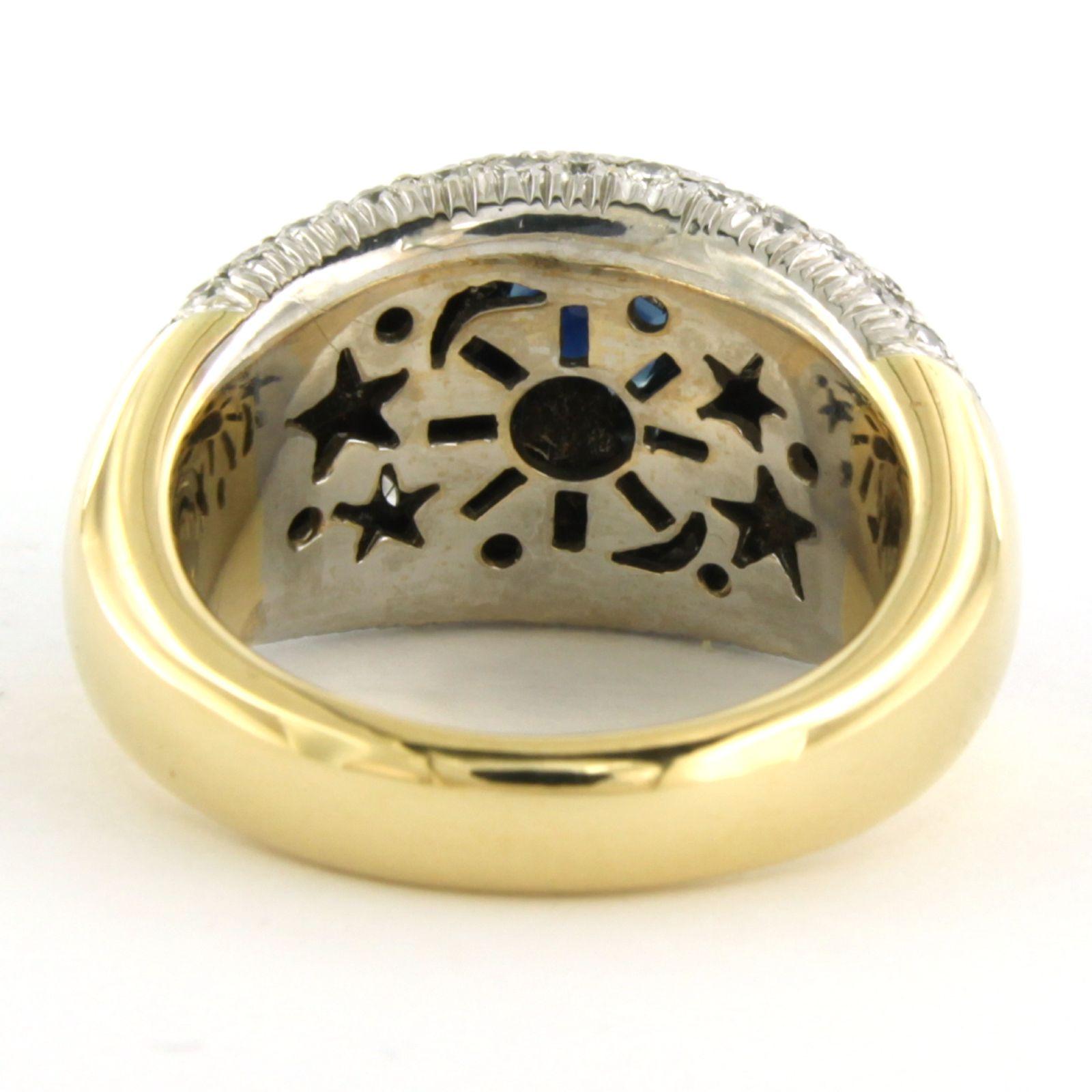 Women's Ring with sapphire and diamonds 18k bicolour gold For Sale