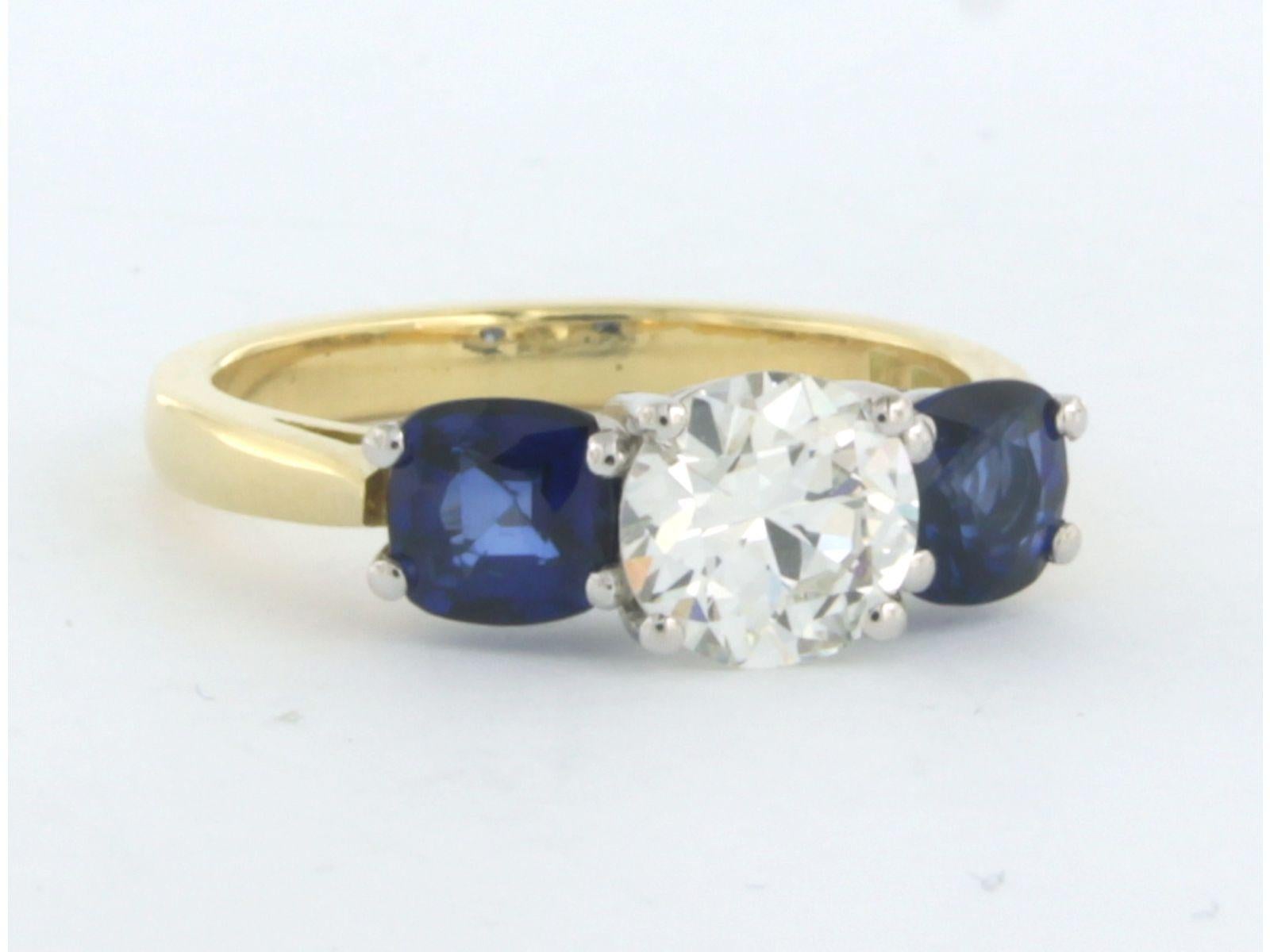 Ring with sapphire and diamonds 18k bicolour gold 1