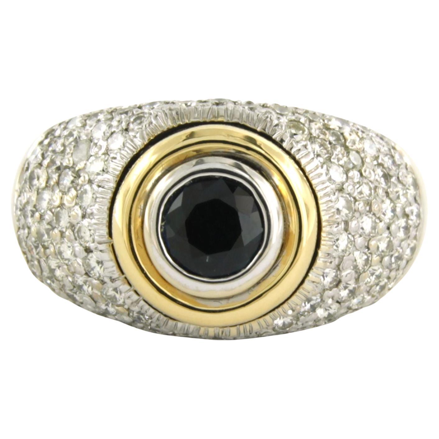 Ring with sapphire and diamonds 18k bicolour gold