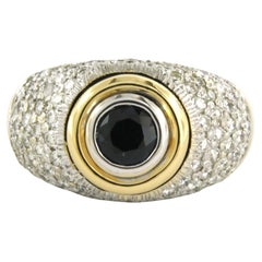Ring with sapphire and diamonds 18k bicolour gold