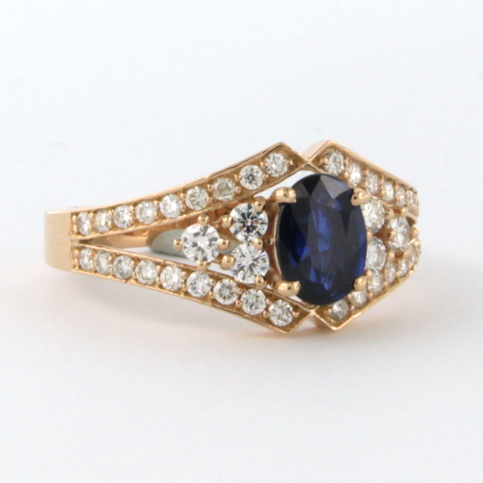 Ring with Sapphire and diamonds 18k pink gold In New Condition In The Hague, ZH
