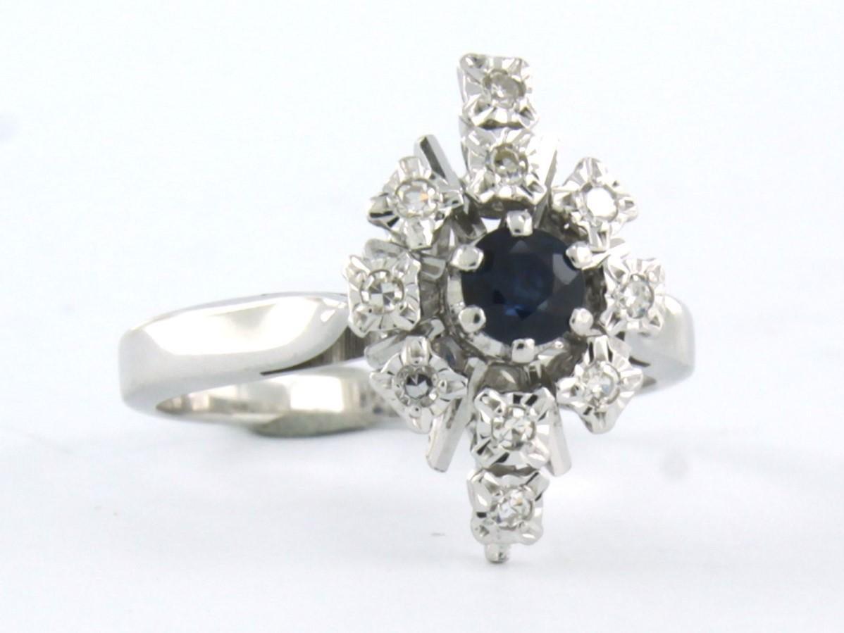 Modern Ring with sapphire and diamonds 18k white gold