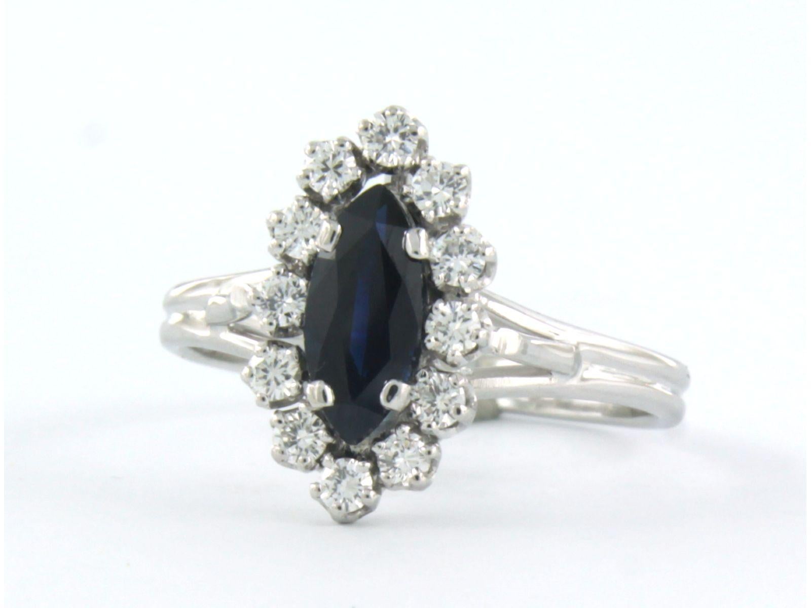 Ring with sapphire and diamonds 18k white gold In Good Condition For Sale In The Hague, ZH