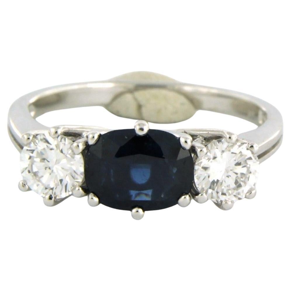 Ring with sapphire and diamonds 18k white gold For Sale