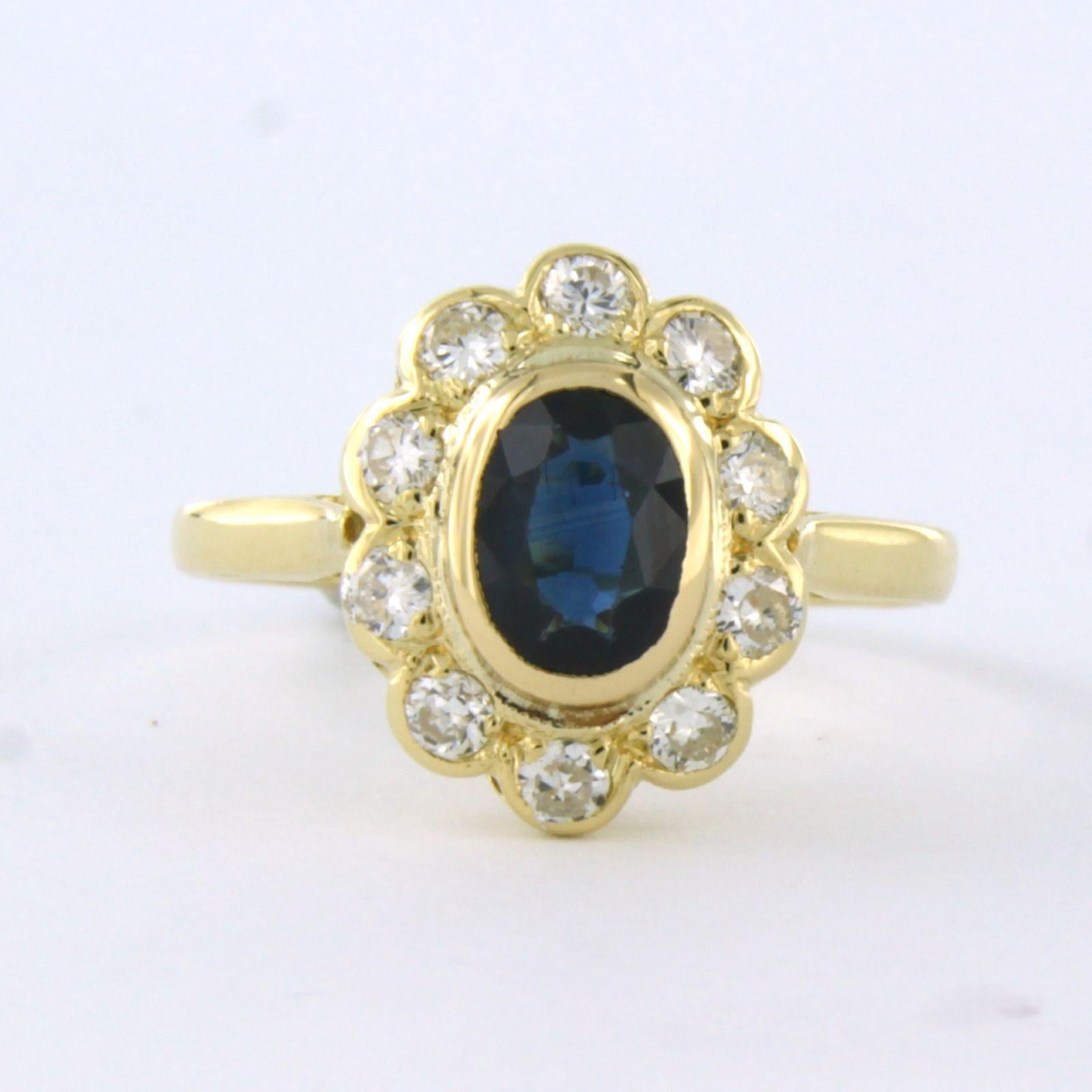 18k yellow gold ring set with sapphire and brilliant cut diamonds. 0.50ct - G/H - VS/SI - ring size U.S. 6.75 - EU. 17.25 (54)

detailed description:

the top of the ring is 1.3 cm wide by 6.2 mm high

ring size US 6.75 - EU. 17.25 (54), ring can be
