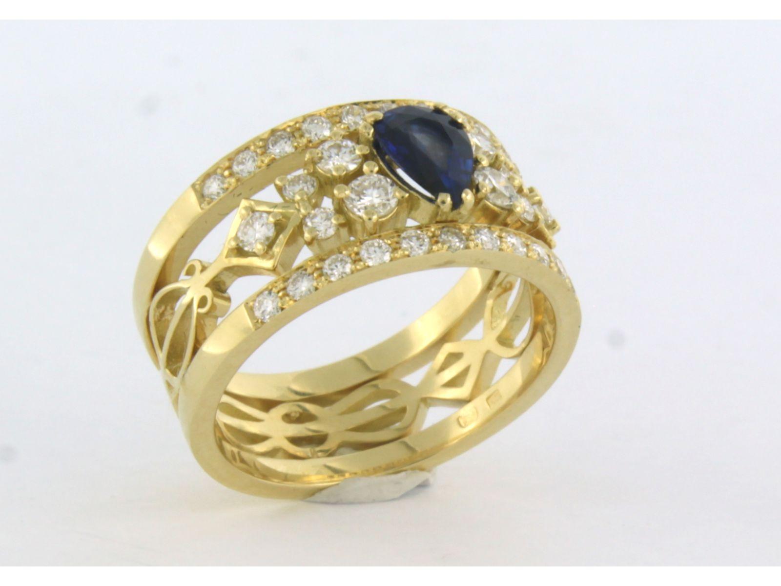 Ring with sapphire and diamonds 18k yellow gold For Sale 3