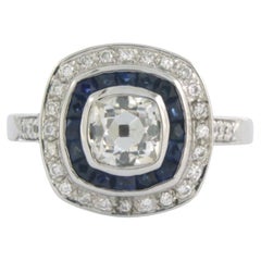 Ring with sapphire and diamonds up to 1.25ct 14k white gold