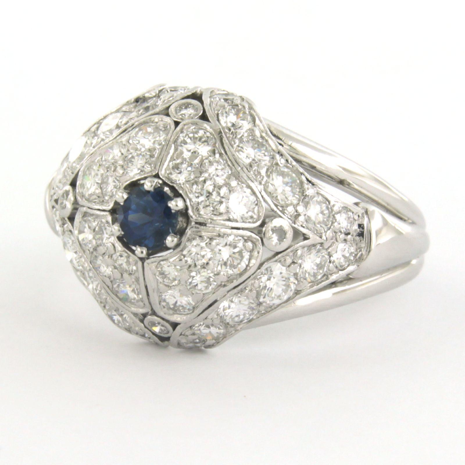 Brilliant Cut Ring with sapphire and diamonds up to 2.00ct 14k white gold For Sale
