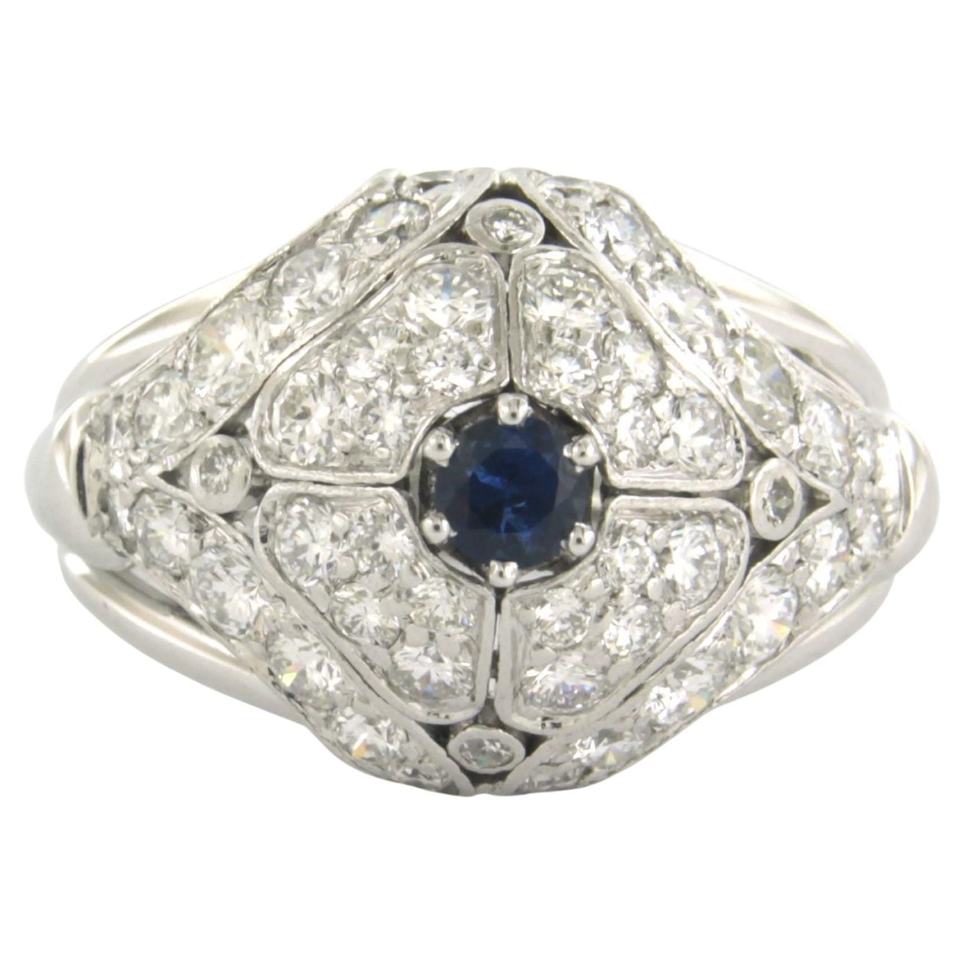 Ring with sapphire and diamonds up to 2.00ct 14k white gold For Sale