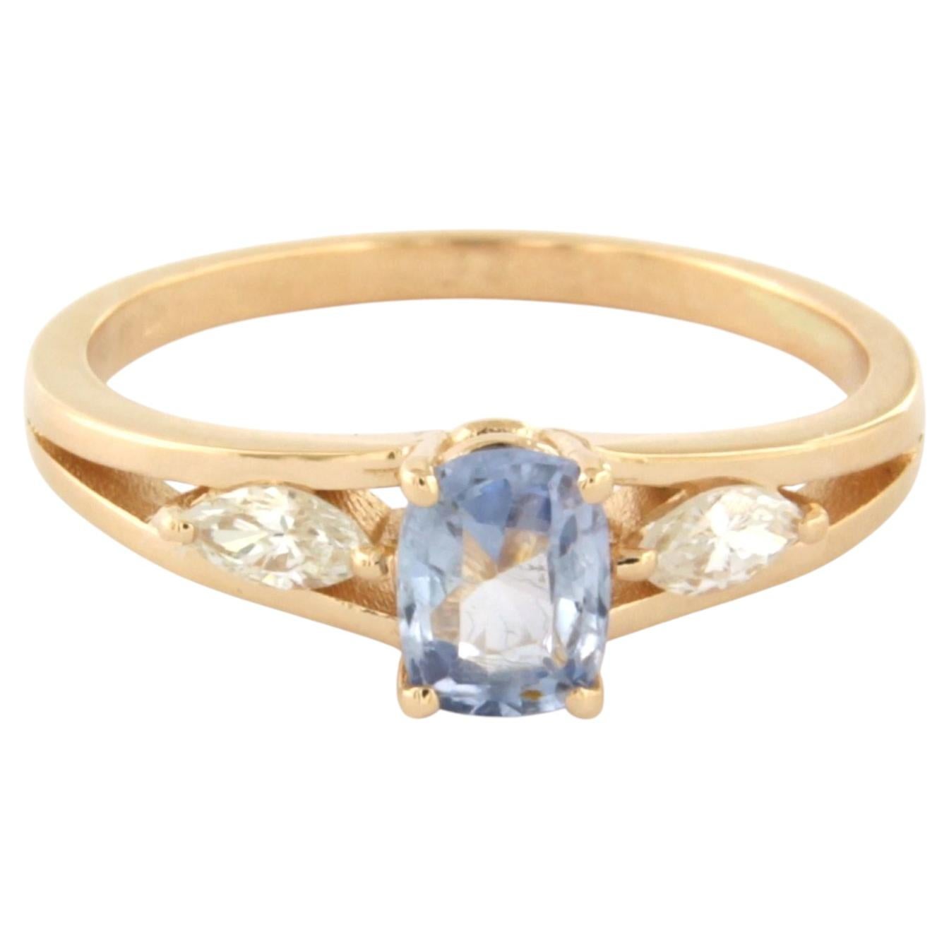 Ring with sapphire and marquise shaped diamonds up to 0.24ct 18k gold