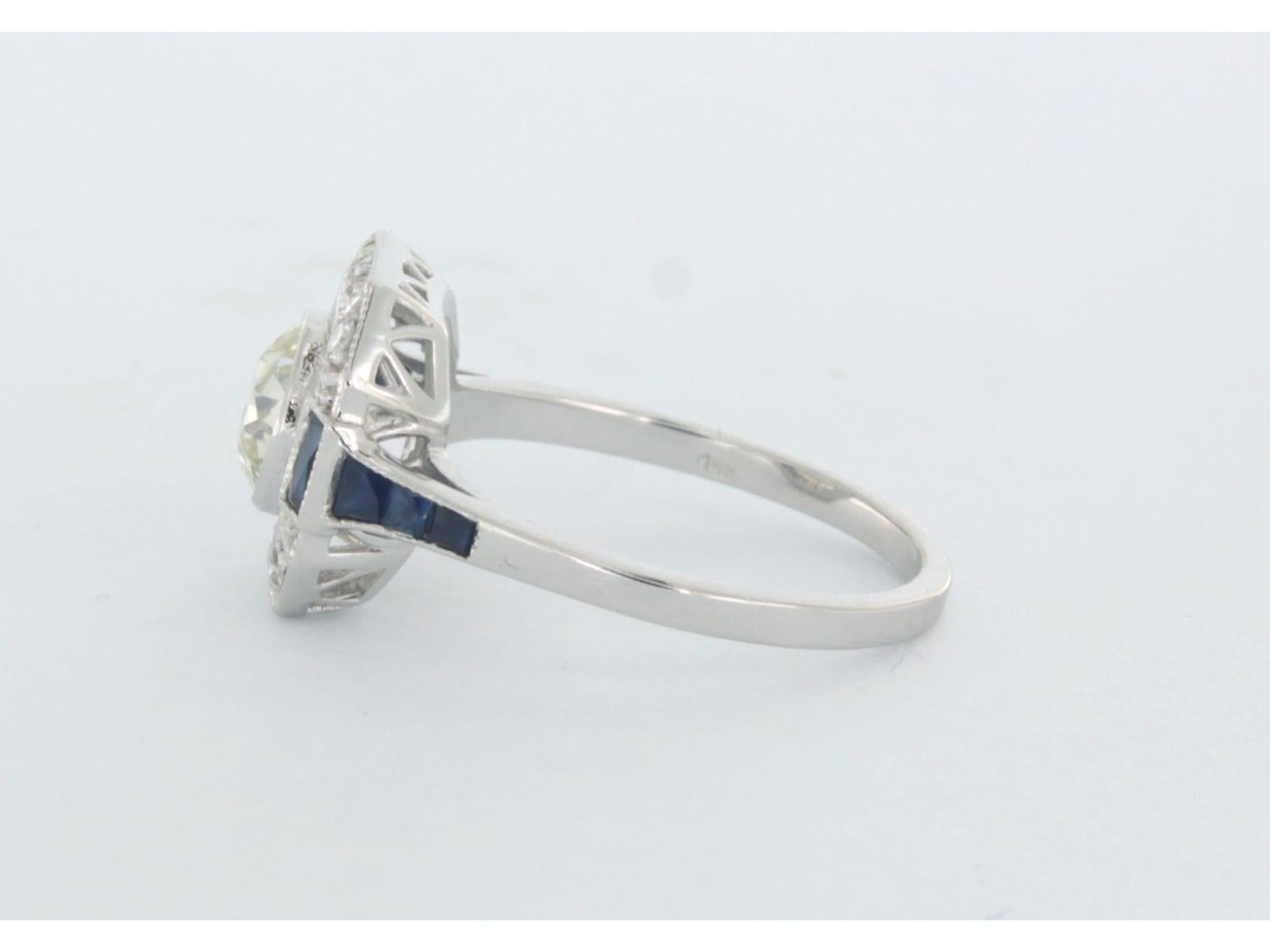 Taille vieille Europe Bague avec saphir et diamant européen ancien et taille unique jusqu'à 1,23ct or 14k en vente