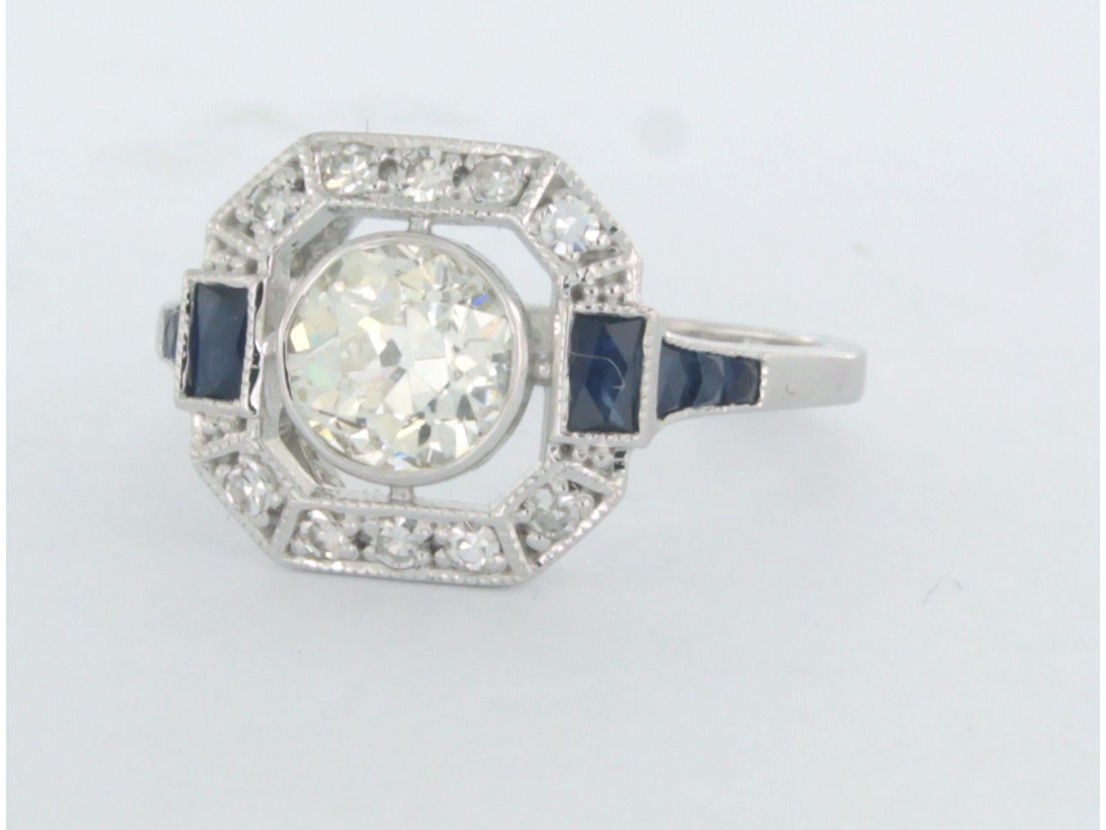 Bague avec saphir et diamant européen ancien et taille unique jusqu'à 1,23ct or 14k Pour femmes en vente