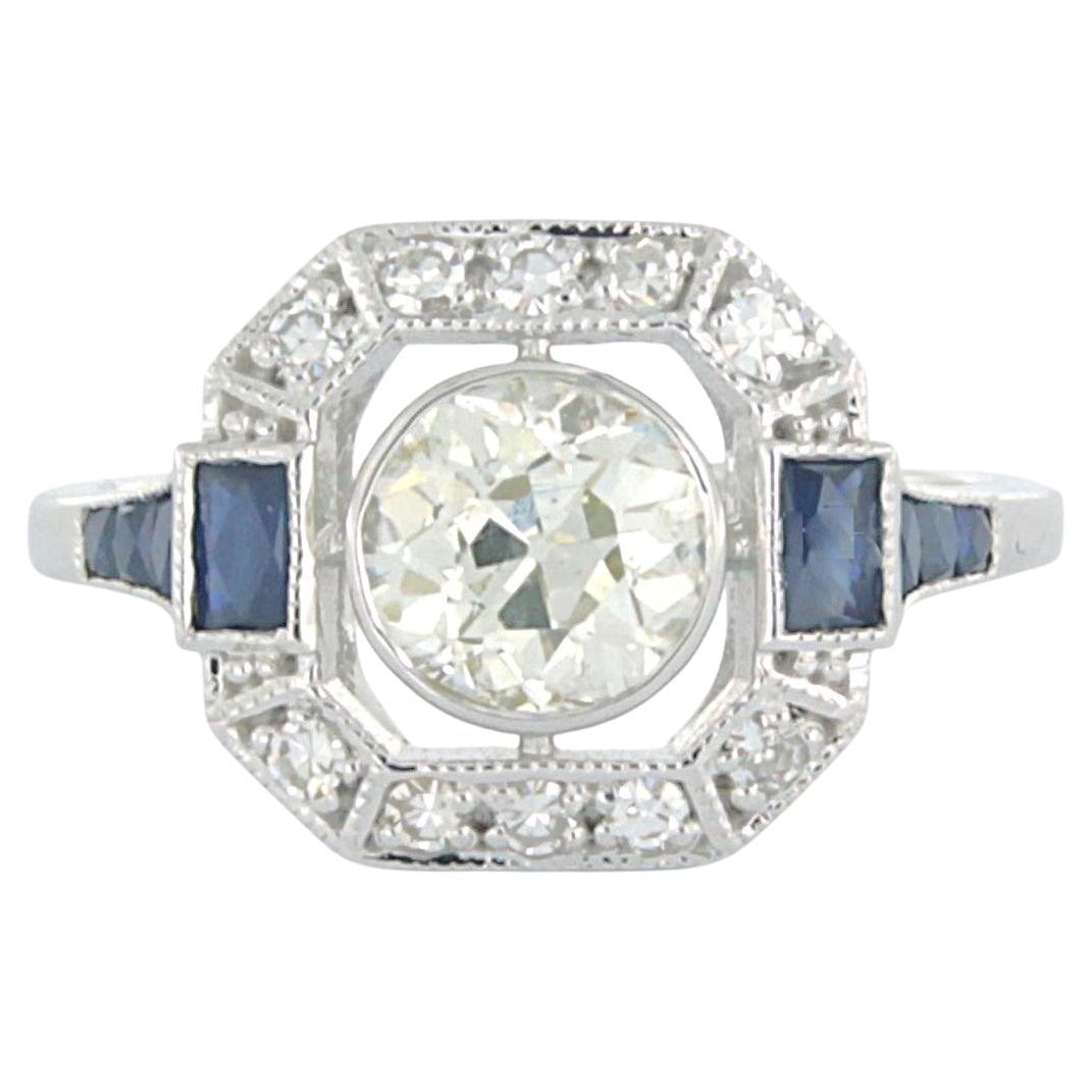 Ring with sapphire and old European and single cut diamond up to 1.23ct 14k gold