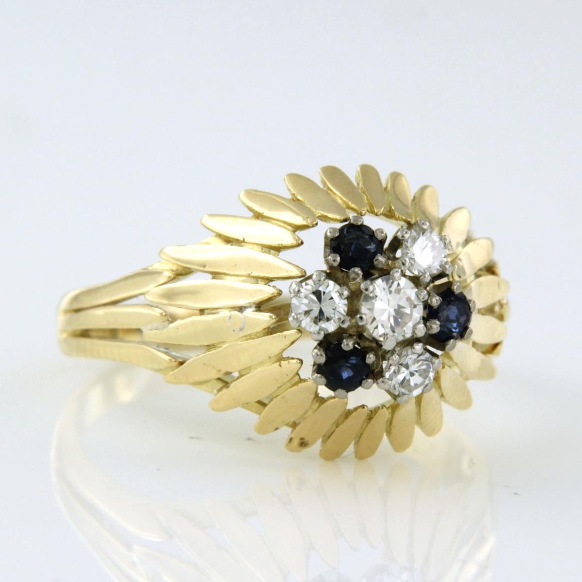 Anillo con zafiro y diamantes talla vieja europea 0,26ct, oro de 14k Moderno en venta