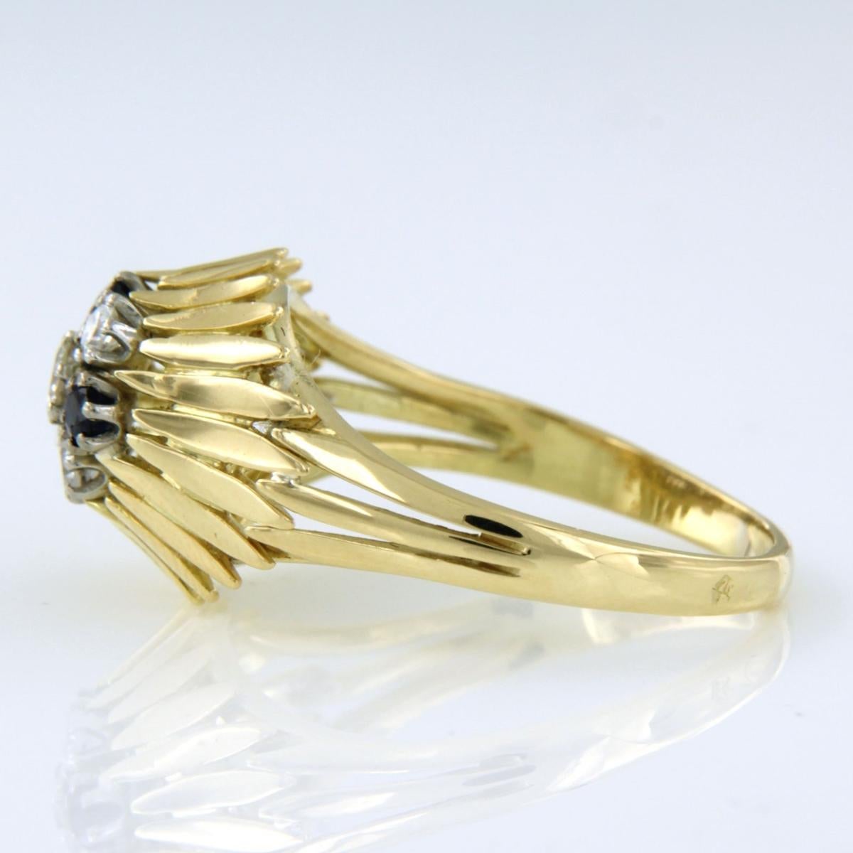Anillo con zafiro y diamantes talla vieja europea 0,26ct, oro de 14k Corte europeo antiguo en venta