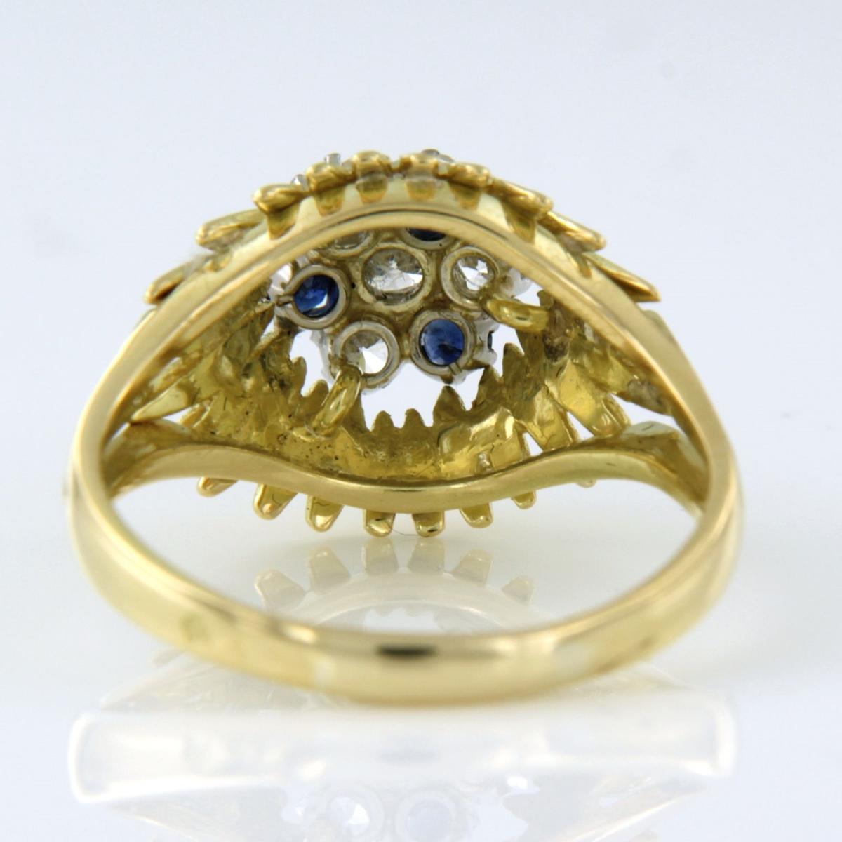 Anillo con zafiro y diamantes talla vieja europea 0,26ct, oro de 14k en Excelente estado para la venta en The Hague, ZH