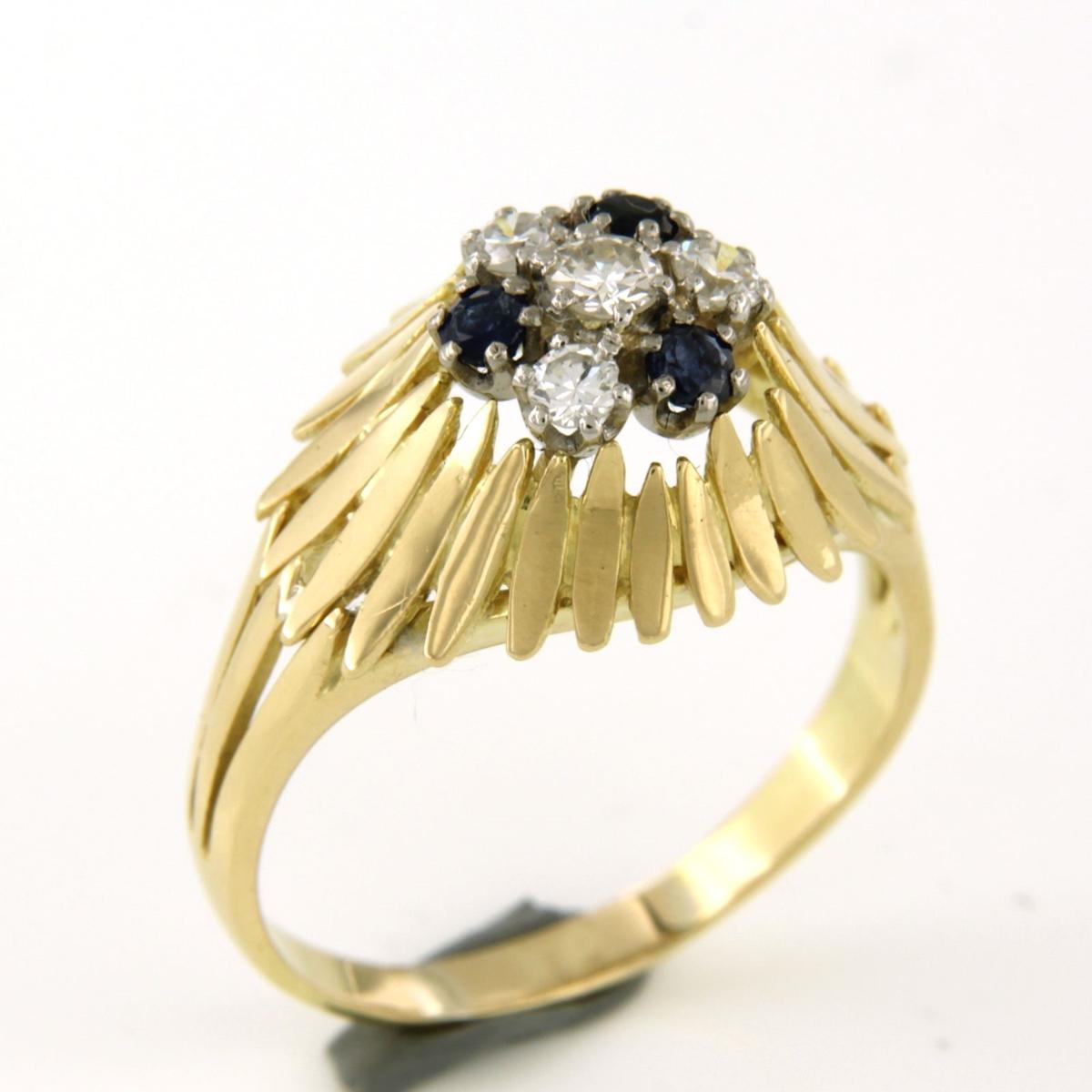 Anillo con zafiro y diamantes talla vieja europea 0,26ct, oro de 14k en venta 1