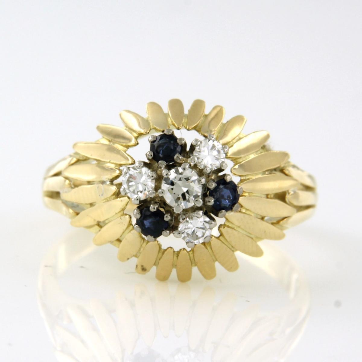Anillo con zafiro y diamantes talla vieja europea 0,26ct, oro de 14k en venta 2