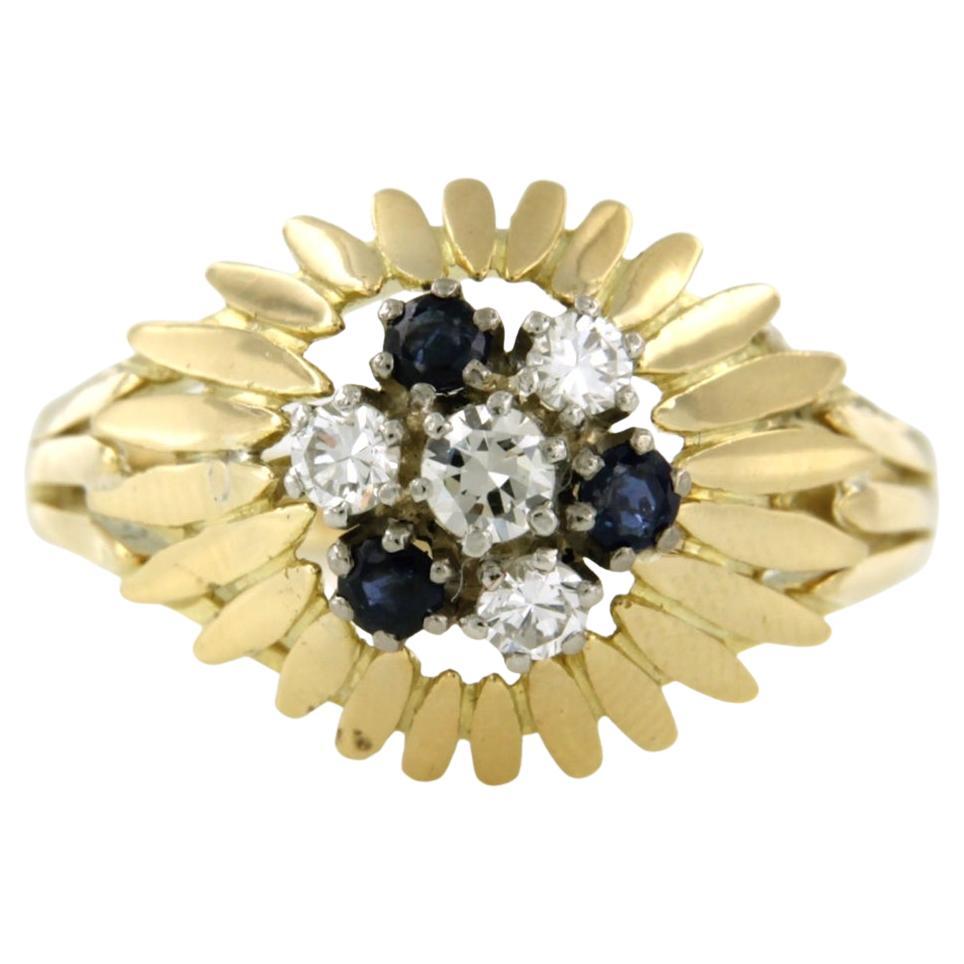 Anillo con zafiro y diamantes talla vieja europea 0,26ct, oro de 14k en venta