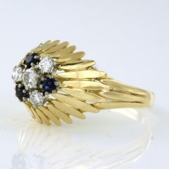 Anello con zaffiro e diamanti taglio vecchio europeo fino a 0,26 carati in oro 14k 5,7 grammi
