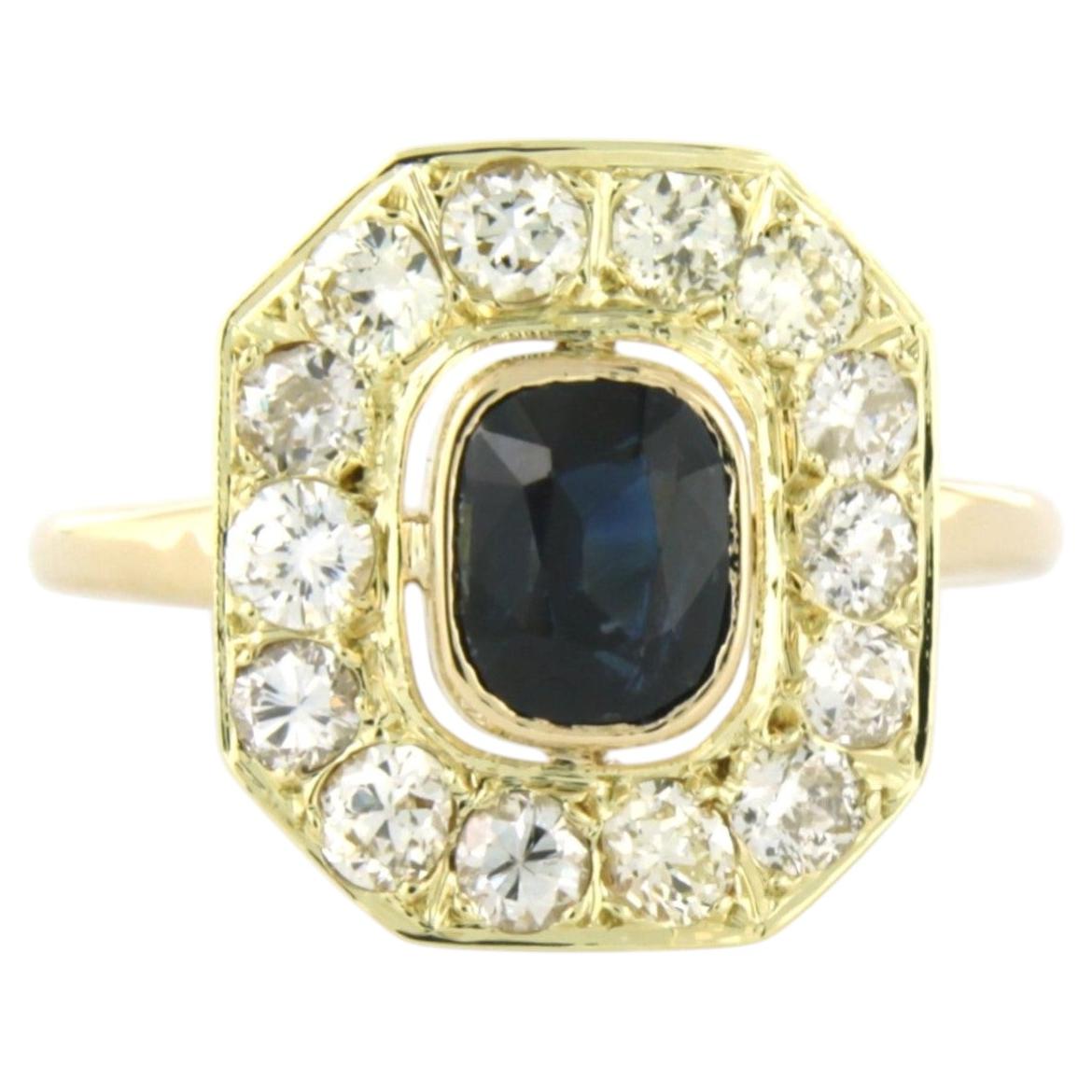 Ring with sapphire and old European cut diamonds up to 1.00ct 14k gold 3.7 grams