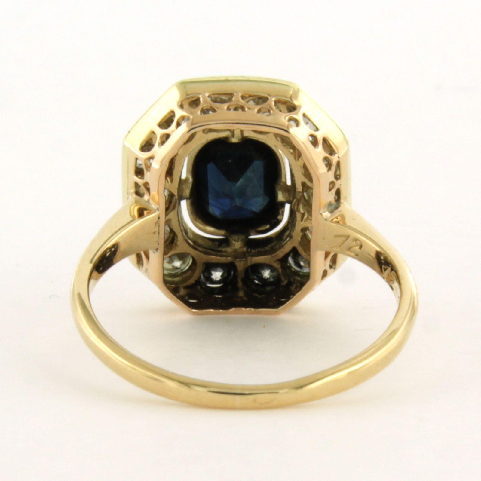 Women's Ring with sapphire and old European cut diamonds up to 1.00ct 14k yellow gold For Sale