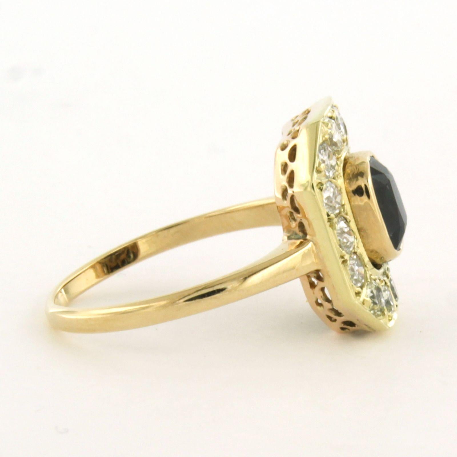 Ring with sapphire and old European cut diamonds up to 1.00ct 14k yellow gold For Sale 1