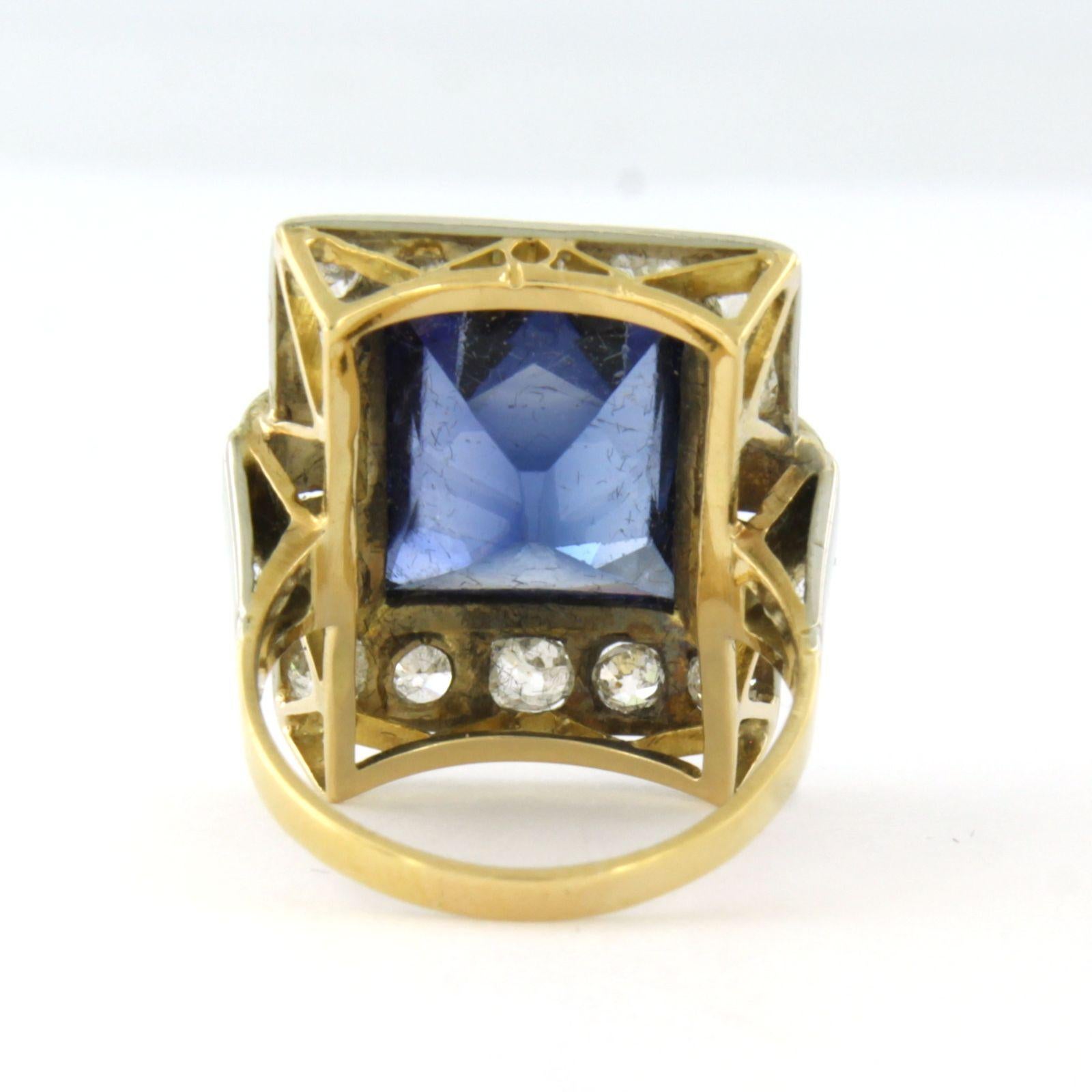 Women's Ring with sapphire and old European cut diamonds up to 1.40ct 18k bicolour gold For Sale