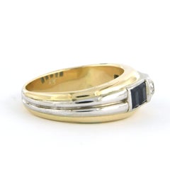Ring with sapphire and old mine cut diamond up to 0.30ct 14k gold 5.6 grams