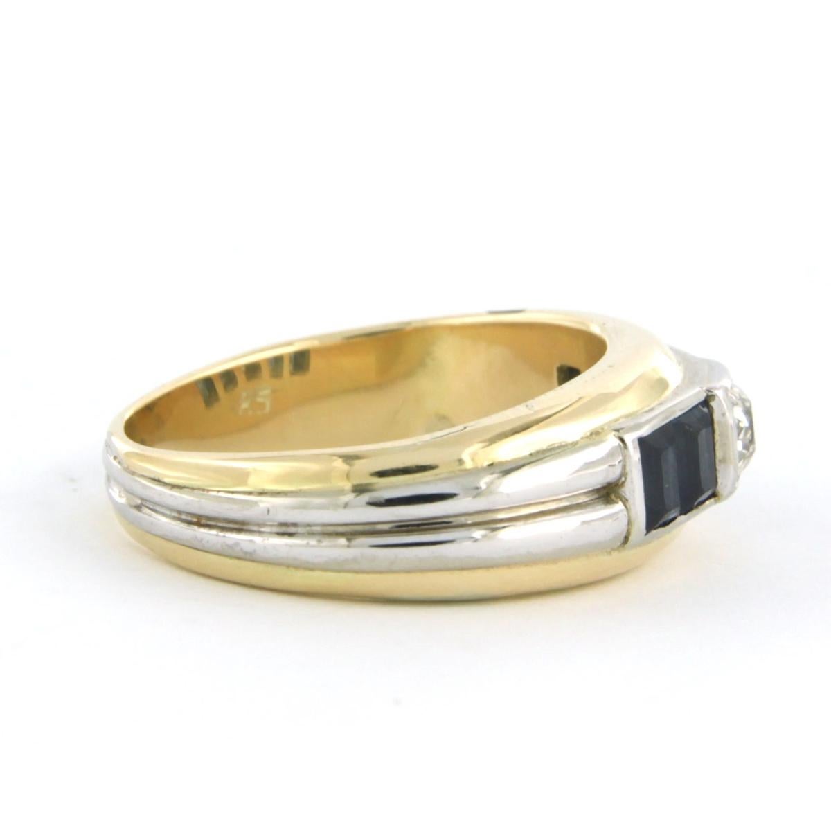 Moderne Bague avec saphir et diamant taille ancienne jusqu'à 0,30ct or 14k 5,6 grammes en vente